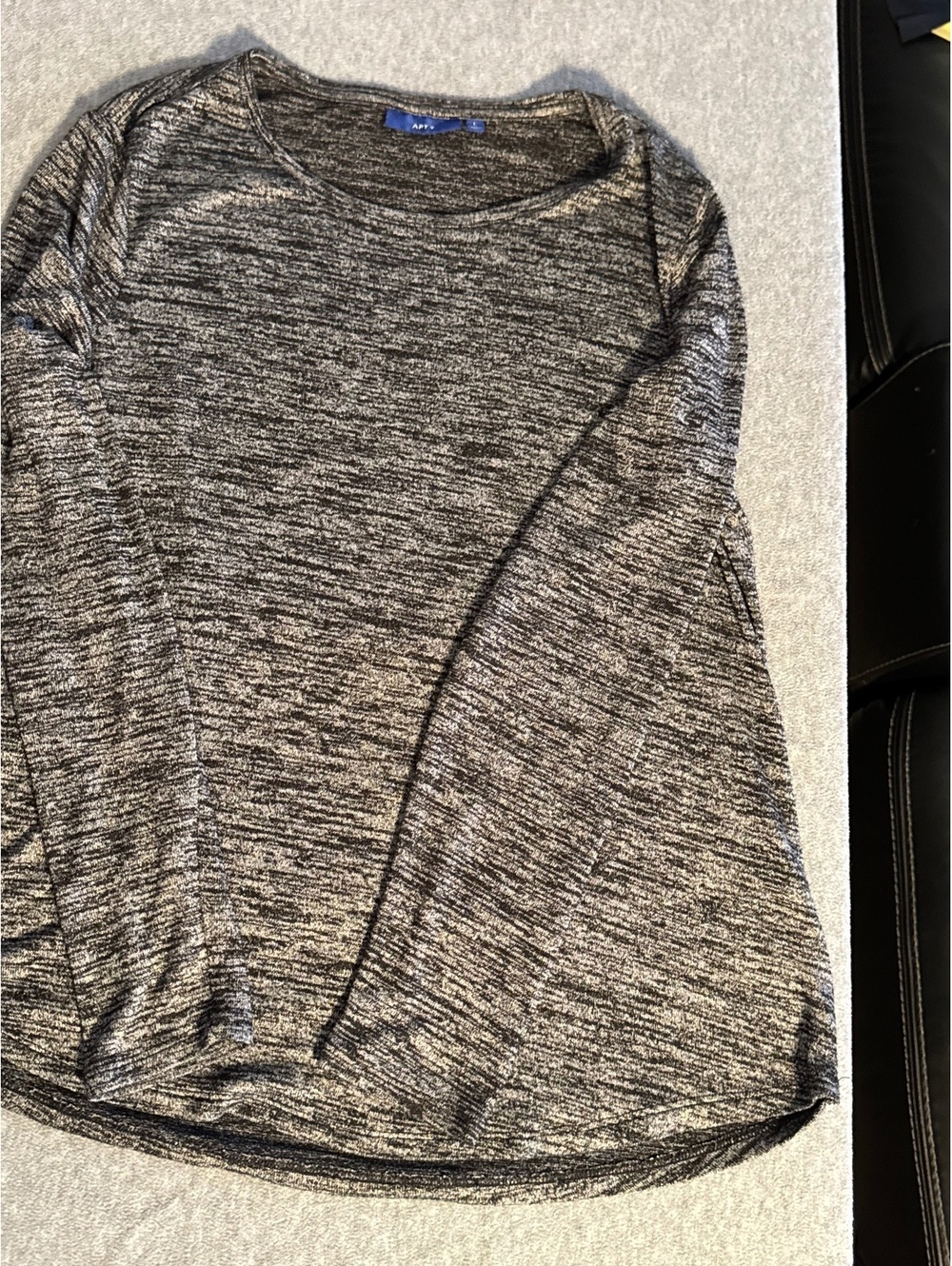 Apt 9 Womens Marled Long Sleeve Top Black White Size L